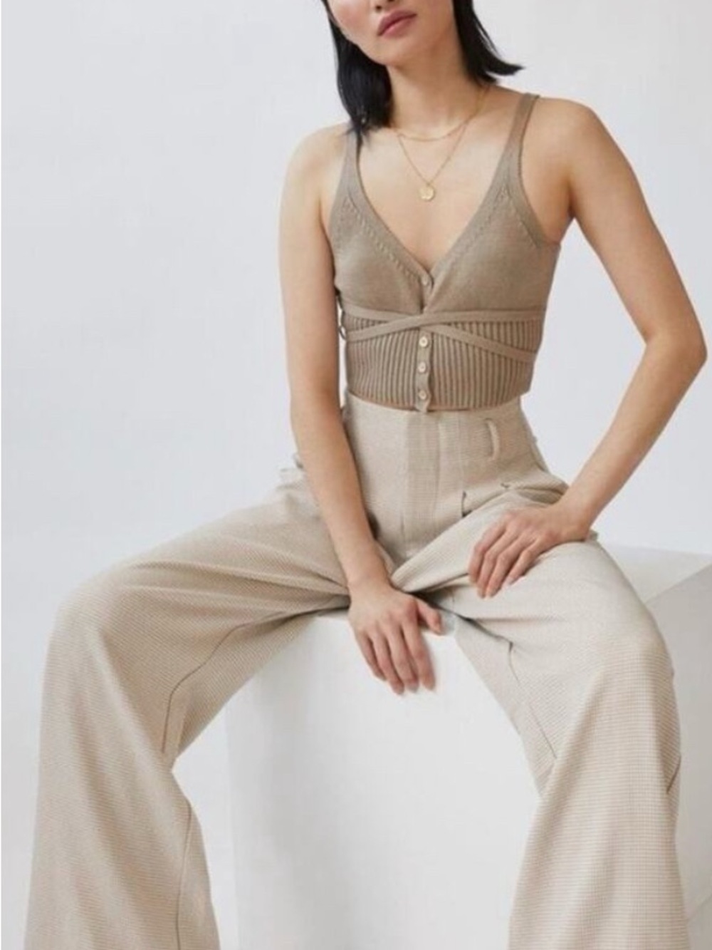EUC Anthropologie Pilcro Beige Knit Wrap Tank Top size XS - Picture 2 of 9